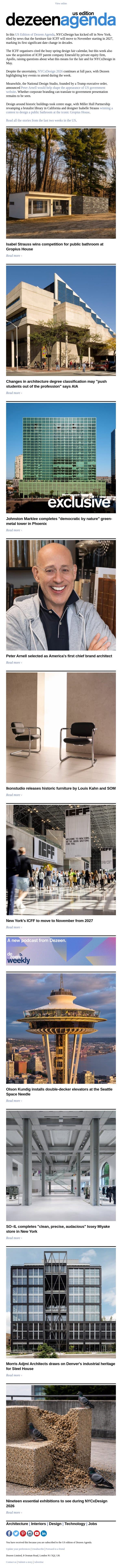 Agenda – US edition: New York's ICFF to move to November from 2027 email from Dezeen screenshot