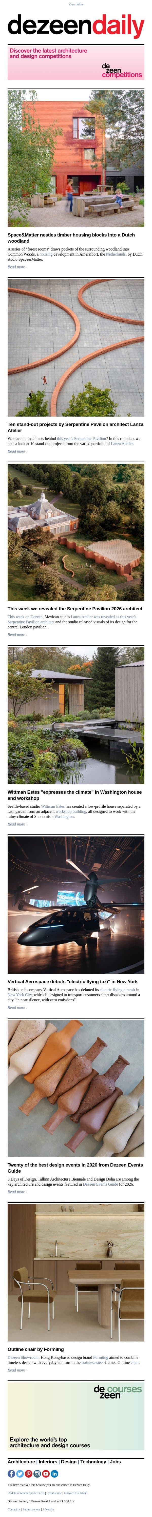 Key Lanza Atelier projects | Wood-clad workshop | Dutch timber housing email from Dezeen screenshot