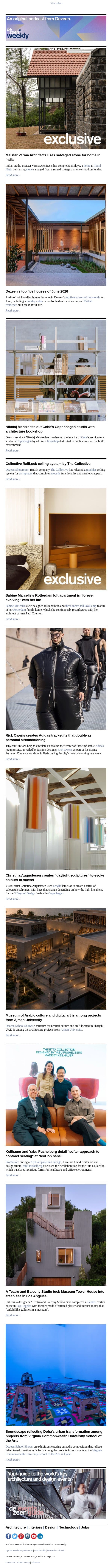 June's best houses | Sabine Marcelis's home | Inflatable Adidas tracksuits email from Dezeen screenshot
