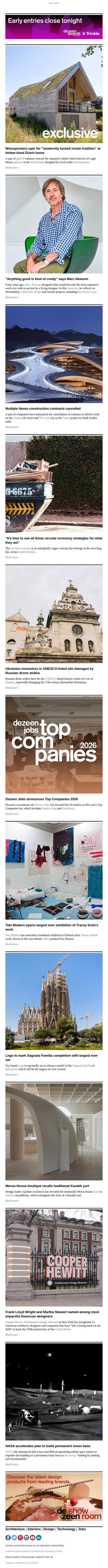 Neom contracts cancelled | Marc Newson interview | Lego Sagrada Familia email from Dezeen screenshot