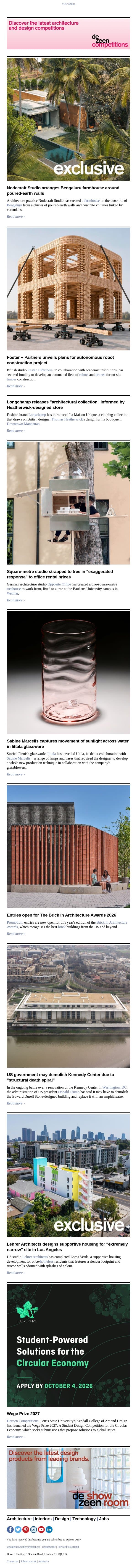 Kennedy Center demolition threat | Sabine Marcelis glassware | One square-metre-office email from Dezeen screenshot