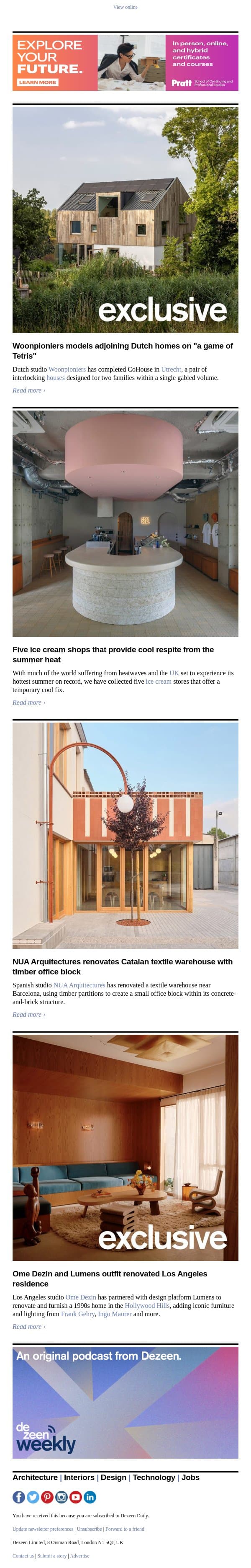 Tetris-like home | Timber office block | Cooling ice-cream stores email from Dezeen screenshot