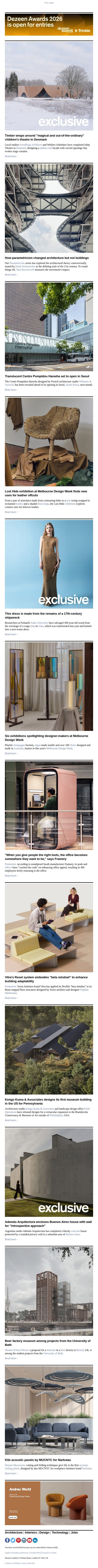 Seoul Centre Pompidou | 17th-century shipwreck dress | How parametricism changed architecture email from Dezeen screenshot