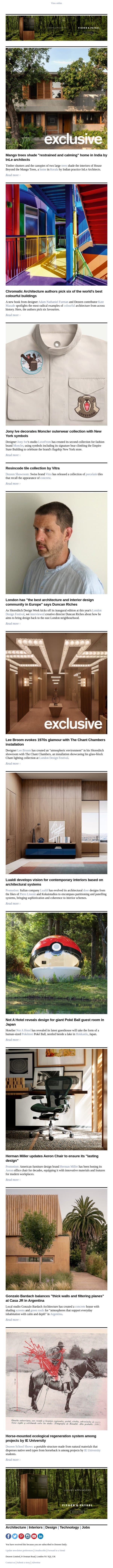 Poké Ball guest room | Jony Ive Moncler collection | Lee Broom LDF installation email from Dezeen screenshot