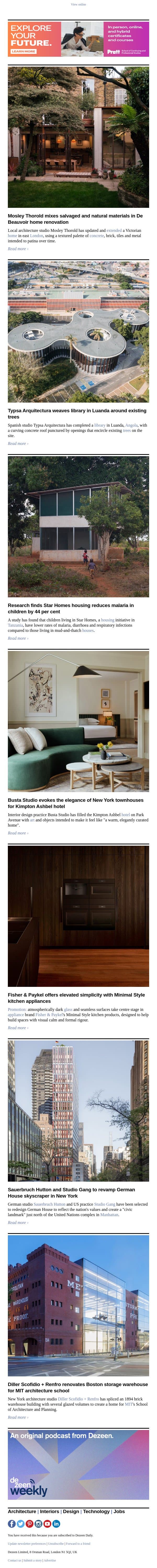 Studio Gang NYC skyscraper | Malaria-combatting homes | DS+R MIT architecture school email from Dezeen screenshot