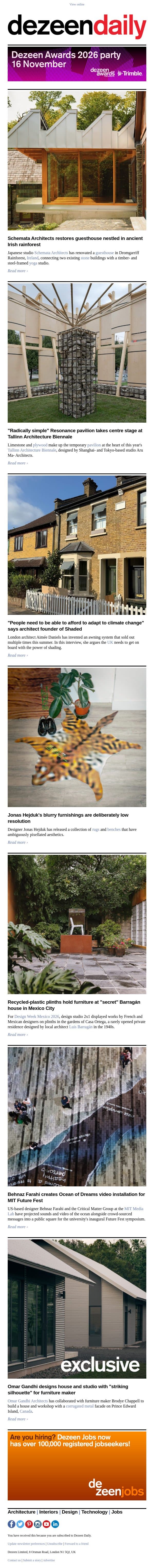 "Secret" Barragán residence | Blurry furnishings | Irish rainforest guesthouse email from Dezeen screenshot