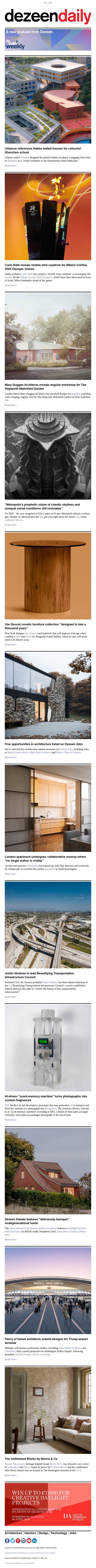 Trump airport proposals | Furniture "to last a thousand years" | Mobile Olympic cauldron email from Dezeen screenshot