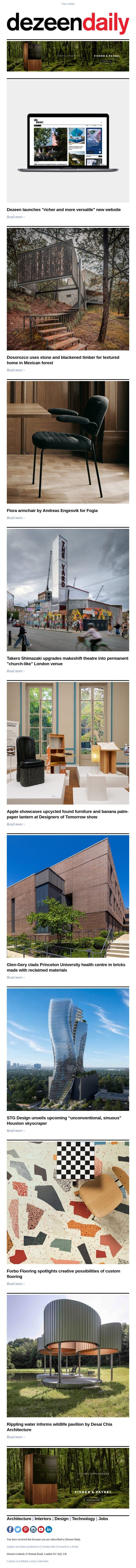 New Dezeen website | Apple's Designers of Tomorrow | Sinuous Houston skyscraper email from Dezeen screenshot