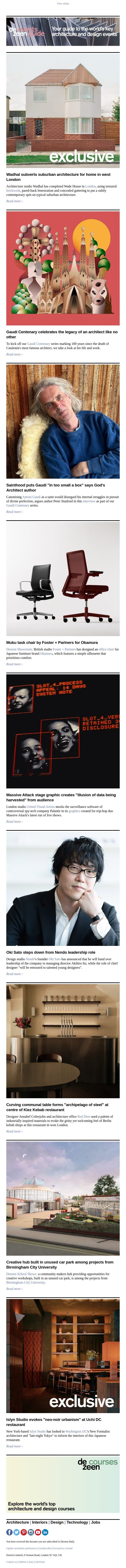 Gaudí Centenary | Massive Attack surveillance graphics | Gaudí sainthood questioned email from Dezeen screenshot