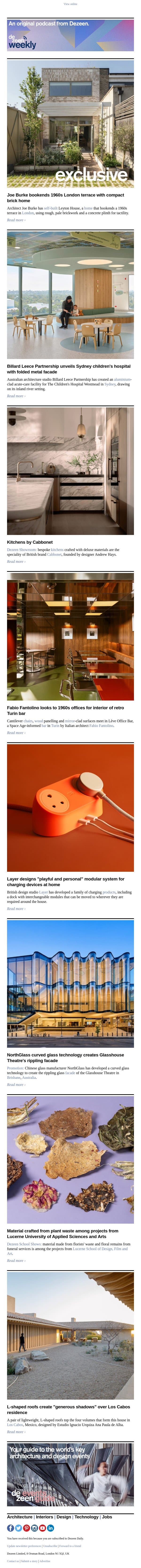Self-build London house | Office-like bar | Modular charging products email from Dezeen screenshot