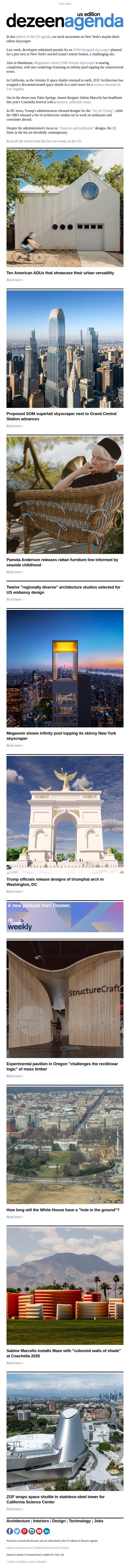 Agenda – US edition: Donald Trump administration releases updated plans for triumphal arch email from Dezeen screenshot