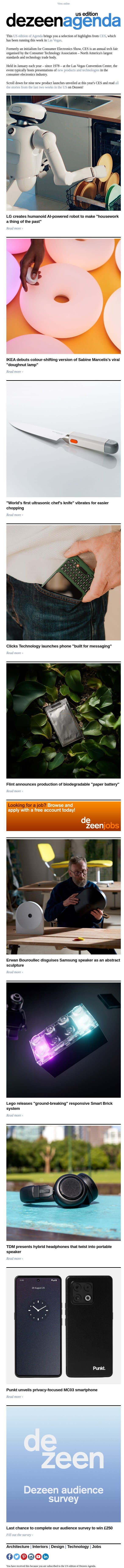 Agenda – US edition: Dezeen's highlights from CES in Las Vegas email from Dezeen screenshot