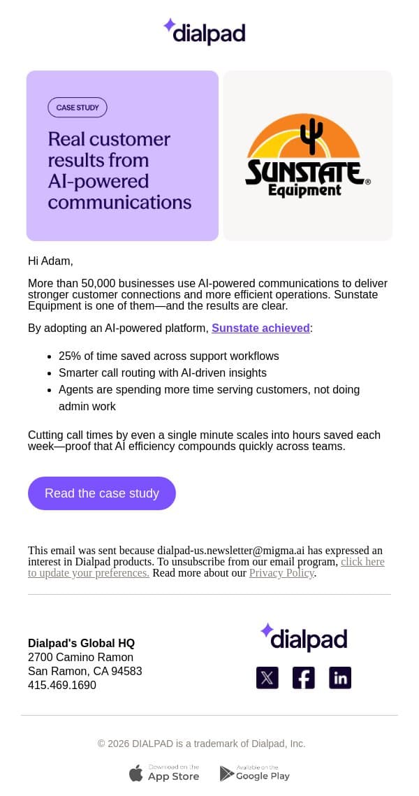 How Sunstate cut 25% of agent time with AI email from Dialpad screenshot