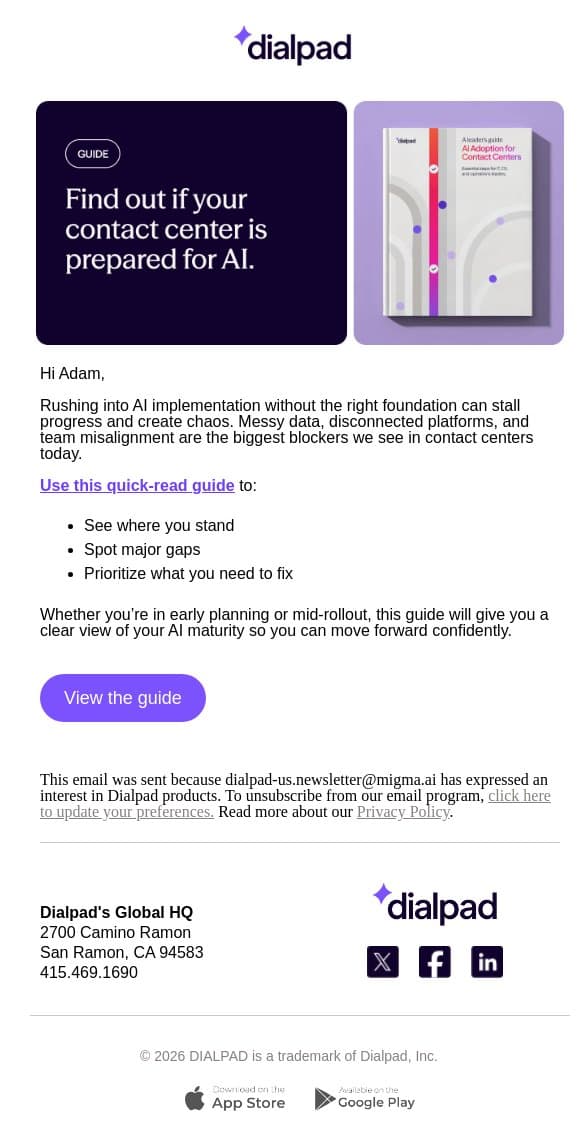 Before you buy another AI tool, check your AI readiness email from Dialpad screenshot