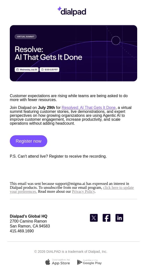 How Growing Businesses Are Putting Agentic AI to Work email from Dialpad screenshot