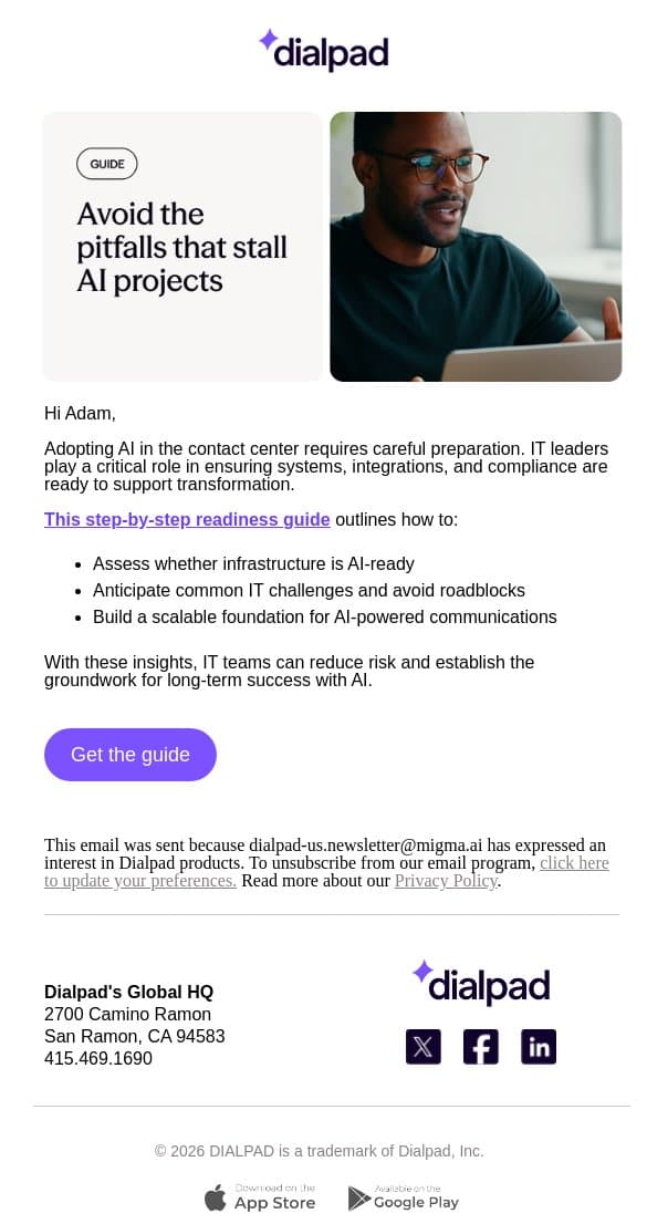 Your IT strategy decides if AI succeeds—or fails email from Dialpad screenshot