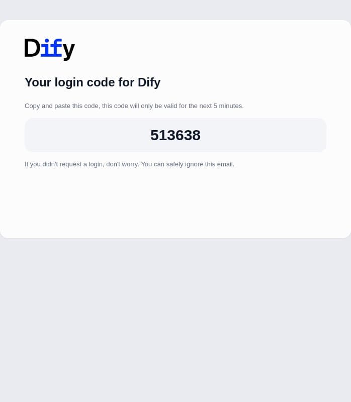 Dify Login Code email from Dify screenshot