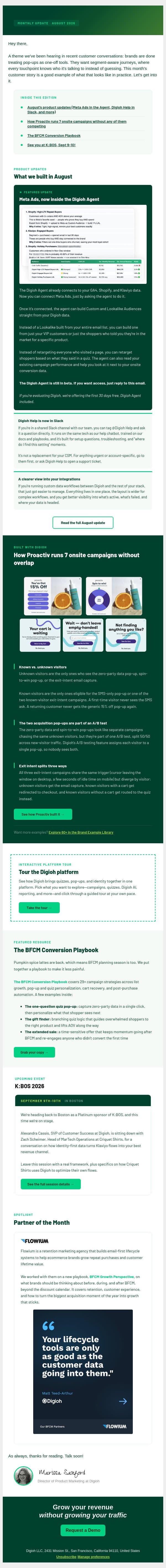 What we launched in August email from Digioh screenshot
