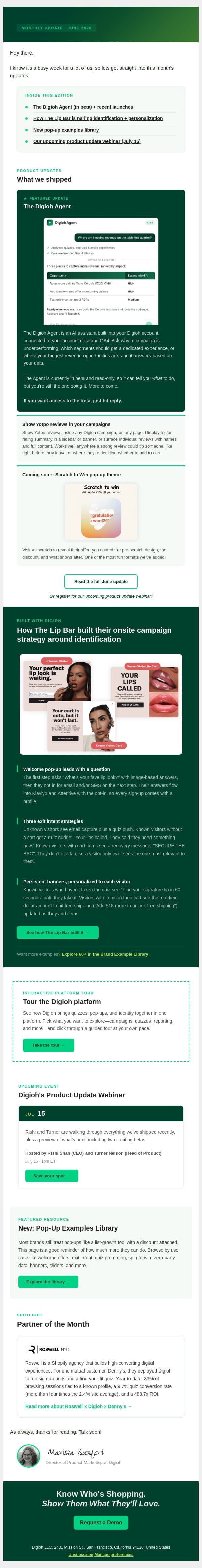 A different exit intent for every visitor email from Digioh screenshot