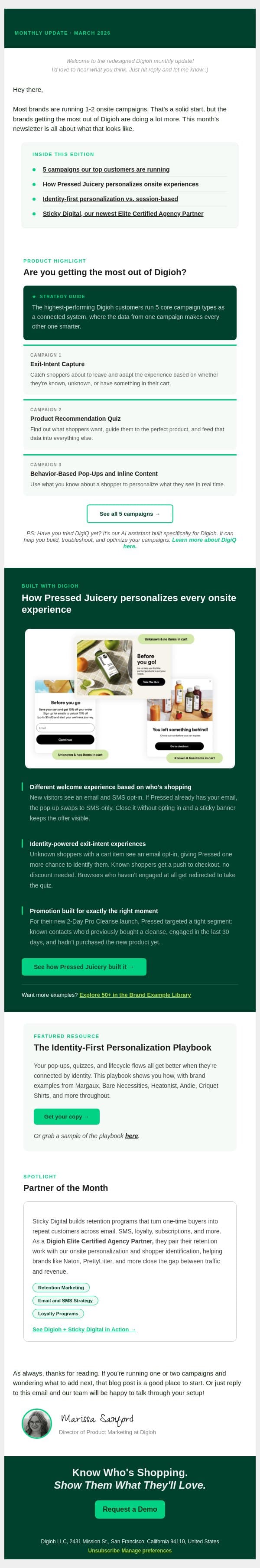 March update: what our top customers have in common email from Digioh screenshot
