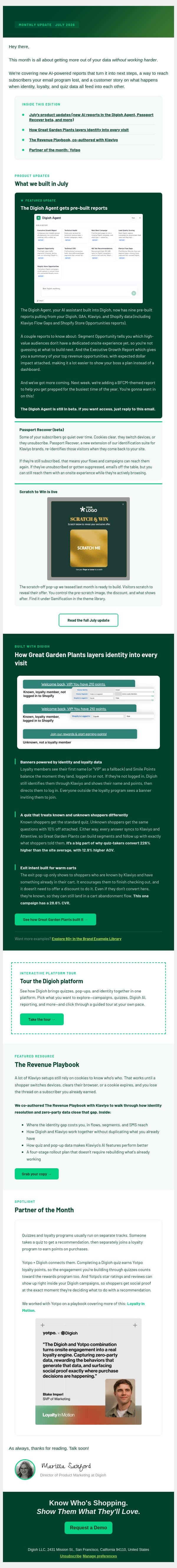 What we launched in July email from Digioh screenshot