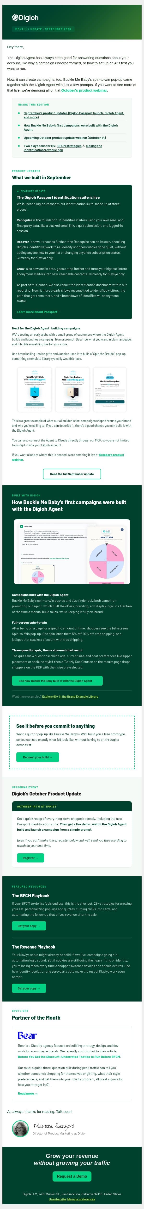 A first look at AI-built campaigns email from Digioh screenshot