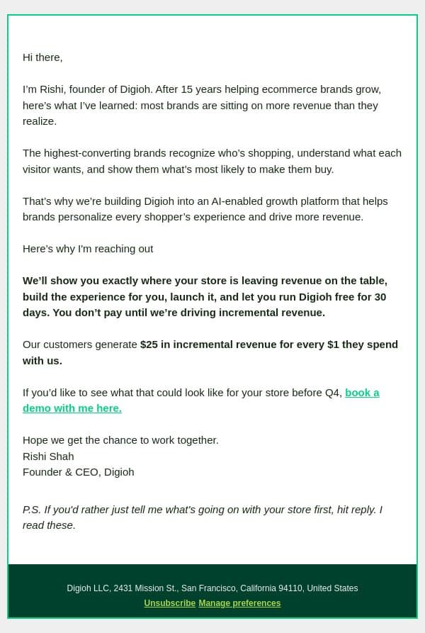 I want to get your store ready for Q4 email from Digioh screenshot