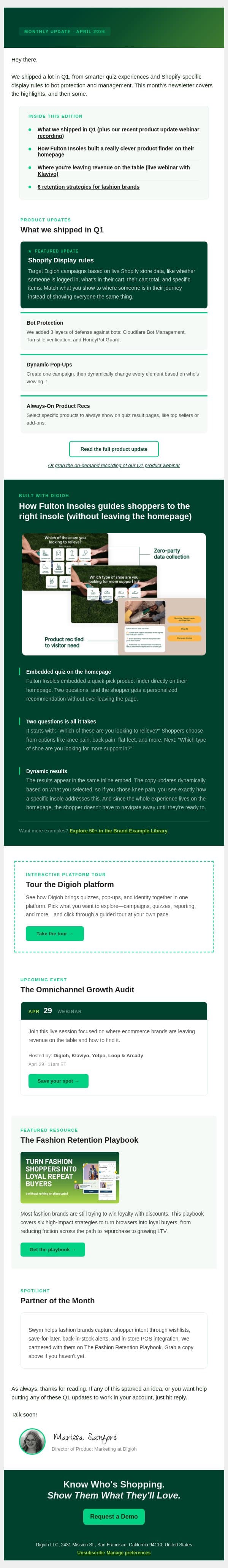 What low-friction product discovery looks like email from Digioh screenshot