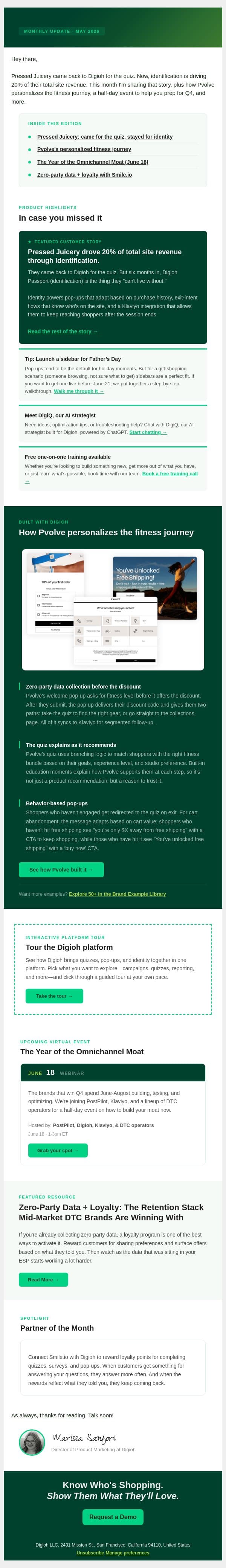 What identification looks like in practice email from Digioh screenshot