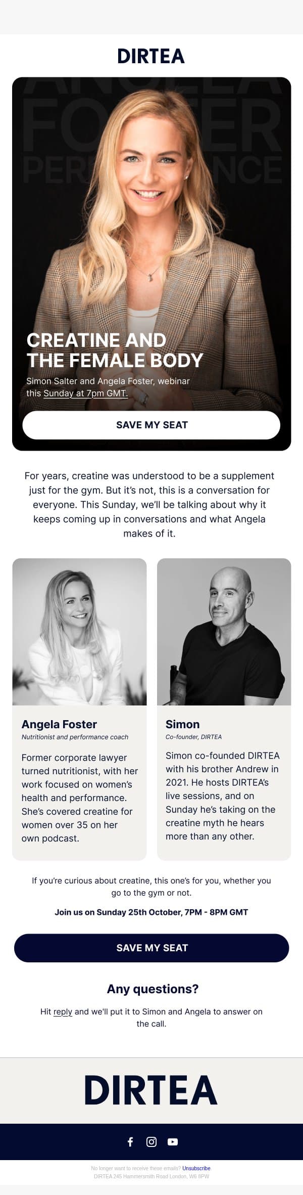 Sunday, 7pm: creatine and the female body email from Dirtea screenshot