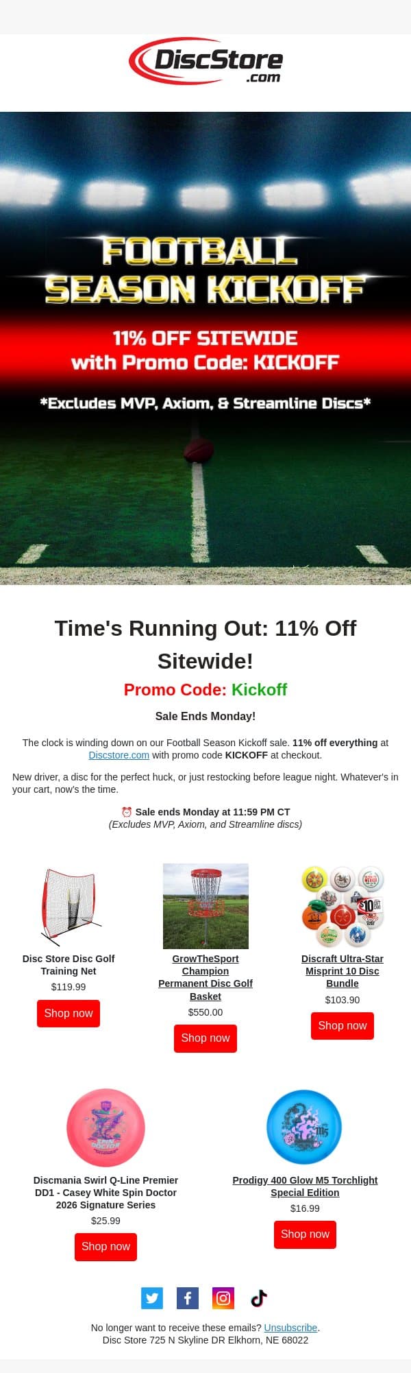 11% OFF SITEWIDE! email from Discace screenshot