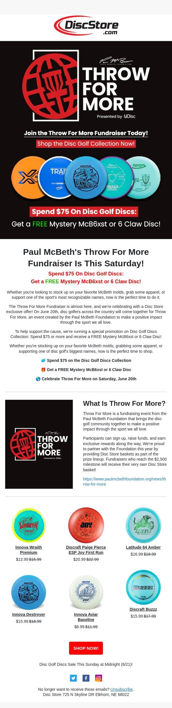 Spend $75 Get a FREE McB6xst or 6 Claw Disc email from Discace screenshot