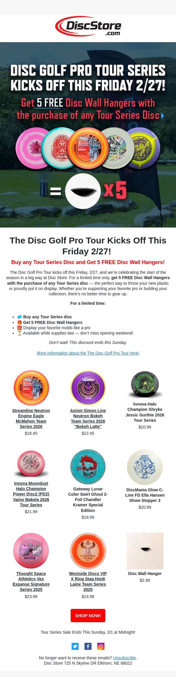 Disc Golf Pro Tour Starts This Friday! email from Discace screenshot