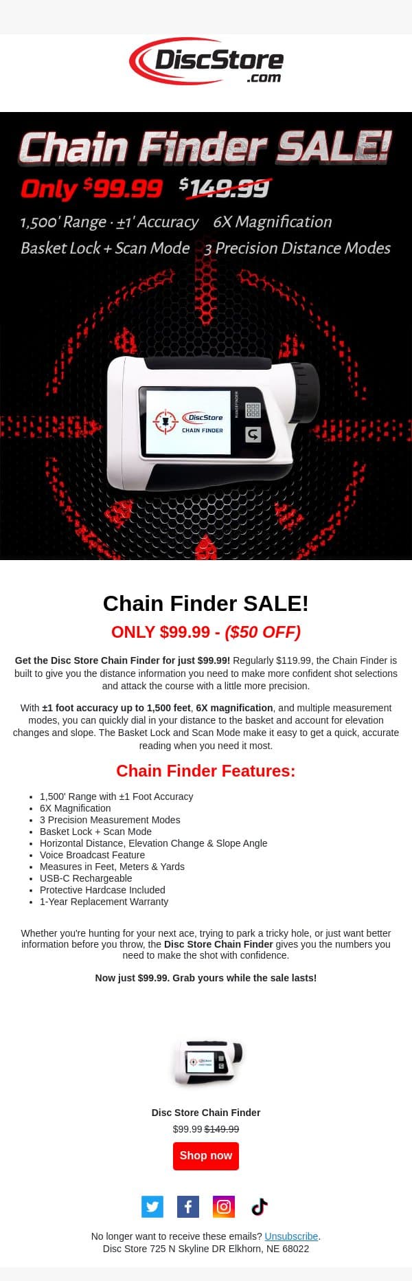 Chain Finder Sale! email from Discace screenshot