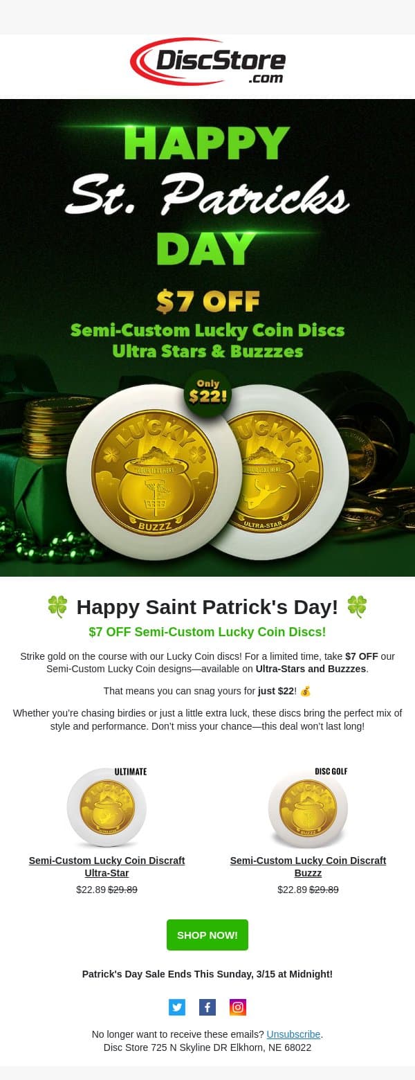 Happy Saint Patrick's Day! email from Discace screenshot
