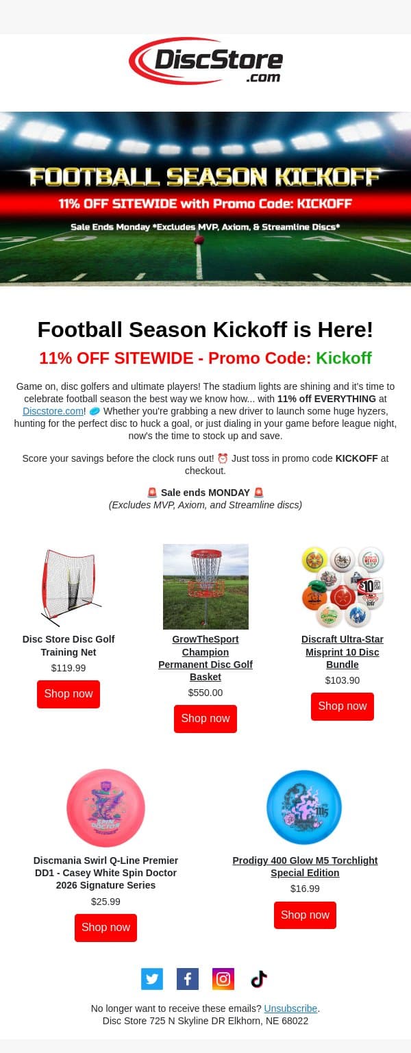 Football Season Kickoff! email from Discace screenshot