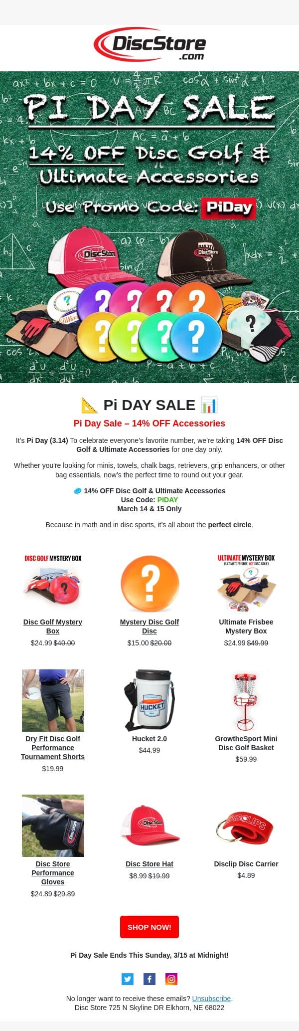 Pi Day Sale! email from Discace screenshot