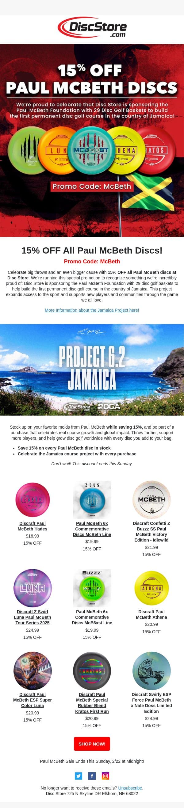 15% OFF All Paul McBeth Discs! email from Discace screenshot