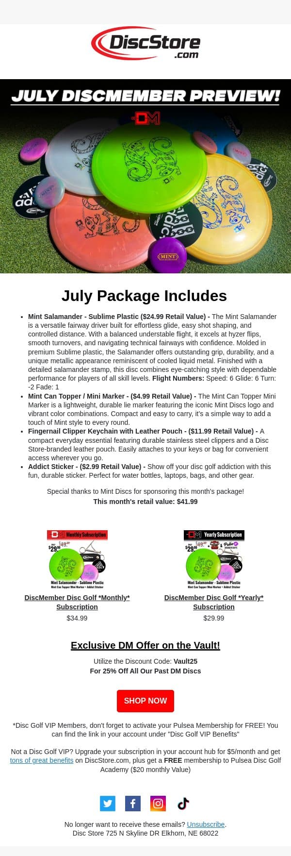 July DiscMember Preview! email from Discace screenshot