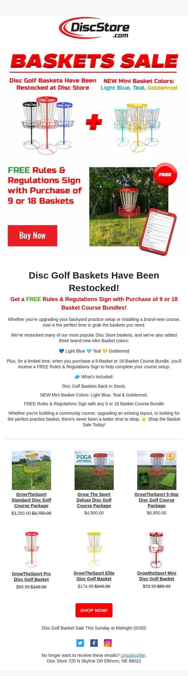 Baskets Restocked! email from Discace screenshot