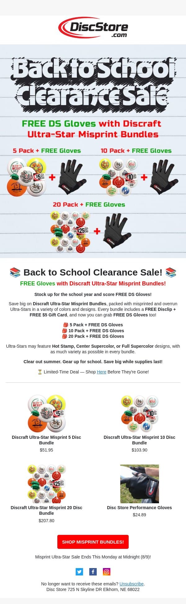 FREE Gloves with Misprint Ultra-Stars email from Discace screenshot
