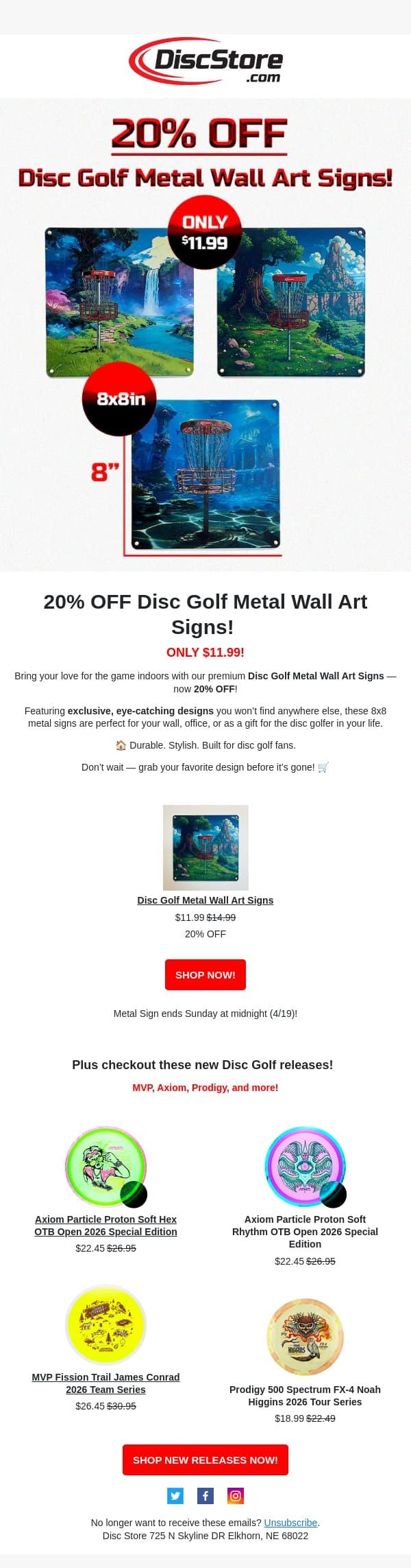 20% OFF Metal Signs! email from Discace screenshot