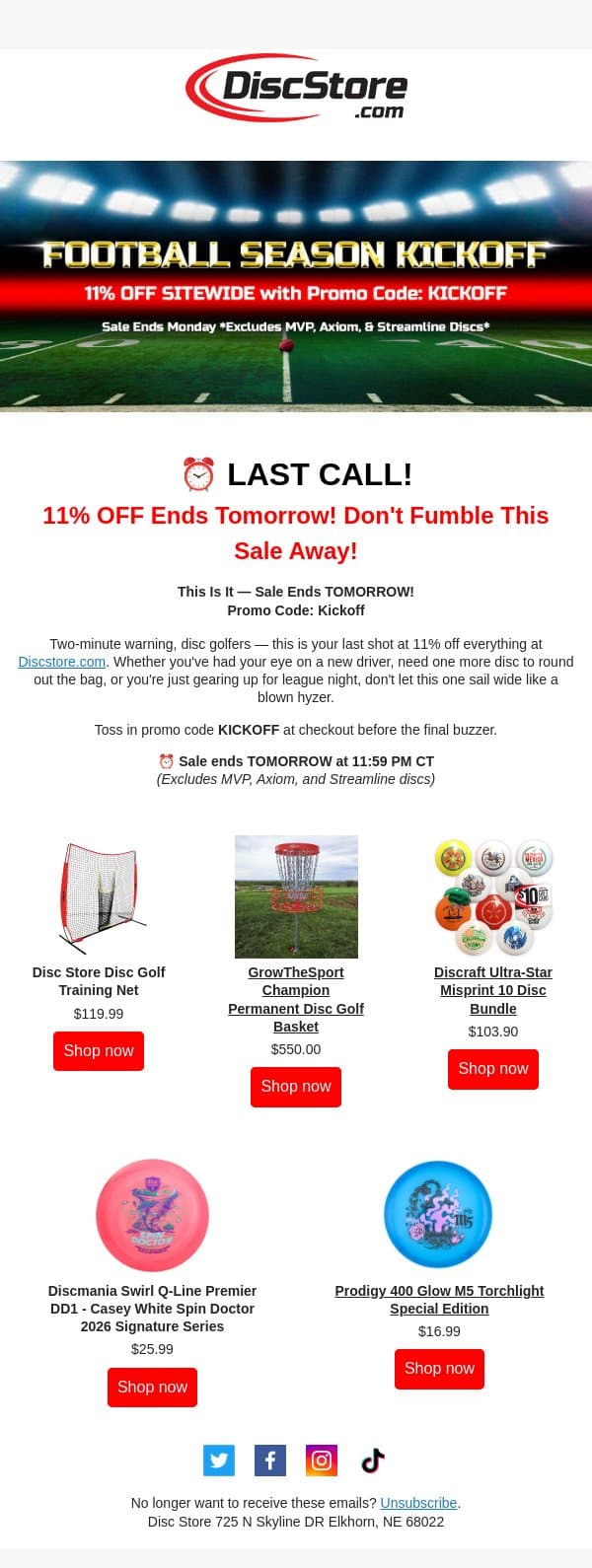LAST CALL! email from Discace screenshot