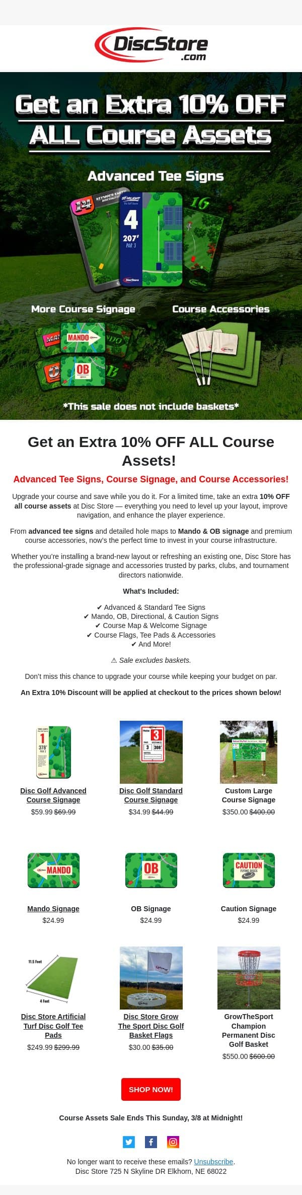 10% OFF ALL Course Assets! email from Discace screenshot