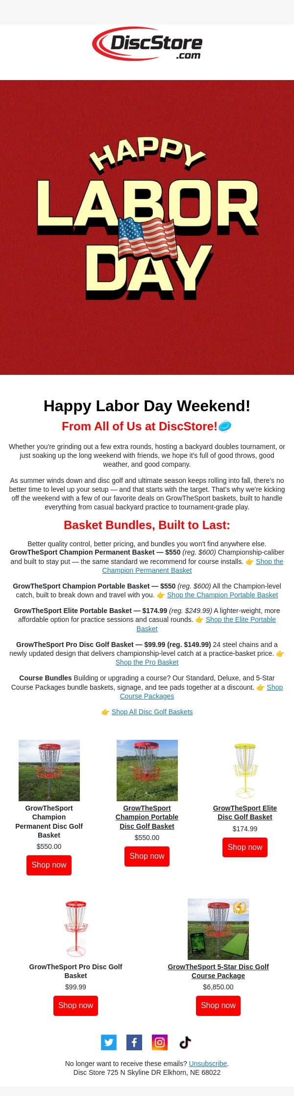 Happy Labor Day Weekend! email from Discace screenshot