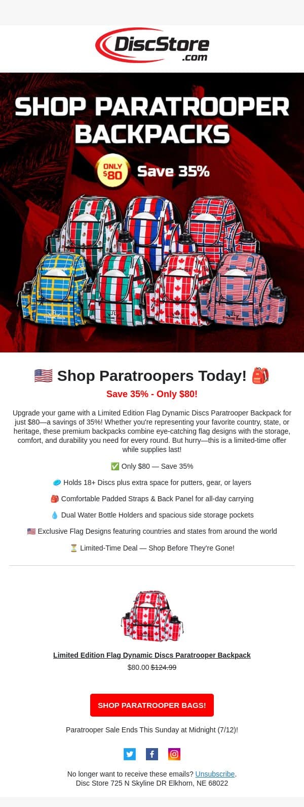 Shop Paratrooper Bags! email from Discace screenshot