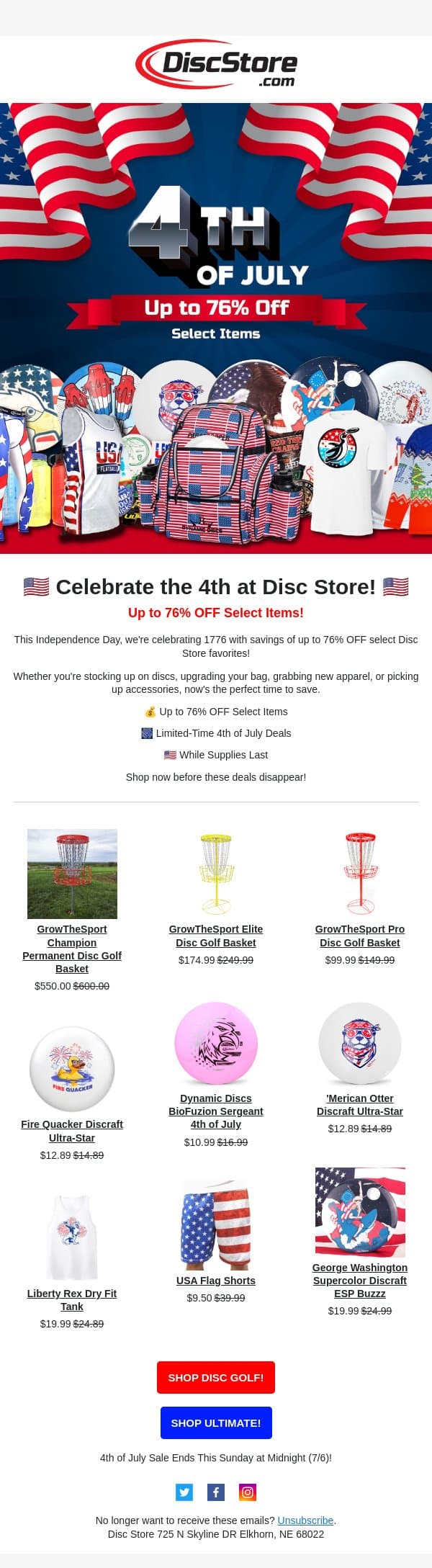 4th of July at Disc Store! email from Discace screenshot