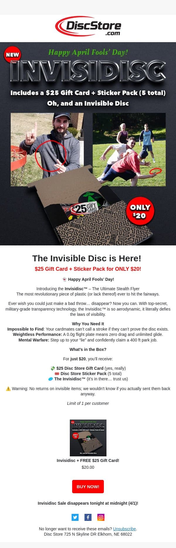 The Invisible Disc Has Arrived! email from Discace screenshot