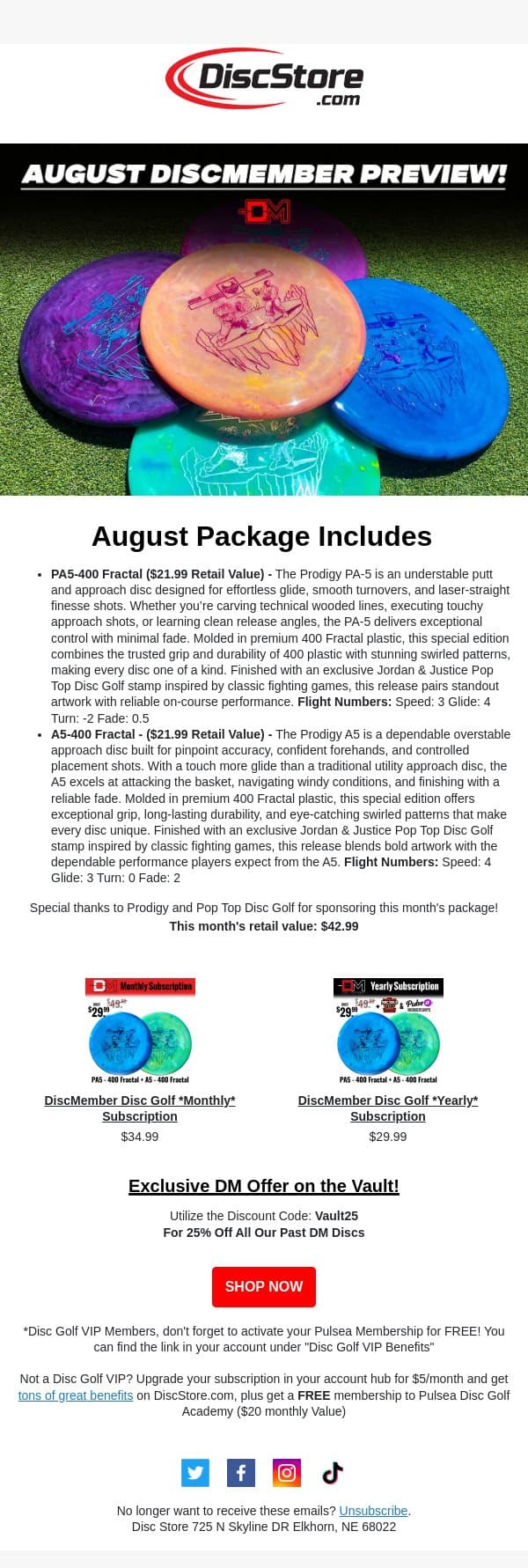 August DiscMember Preview! email from Discace screenshot