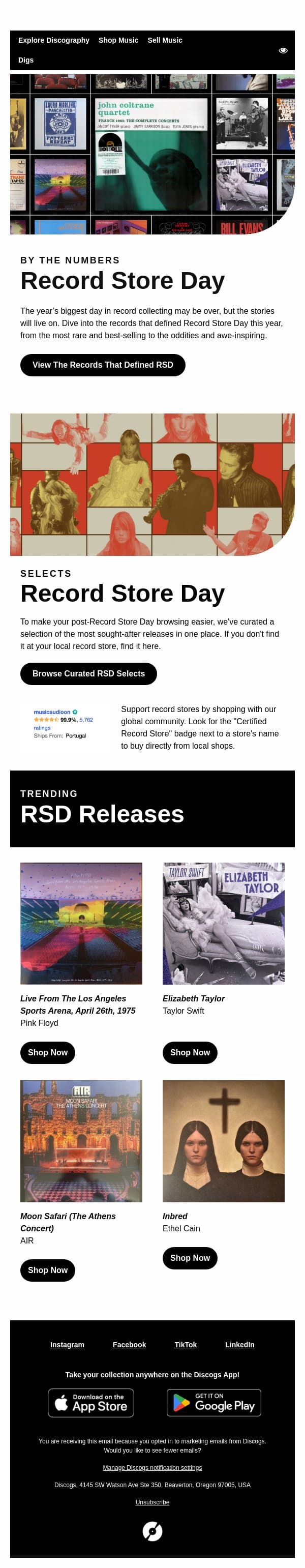 Record Store Day By The Numbers email from Discogs screenshot